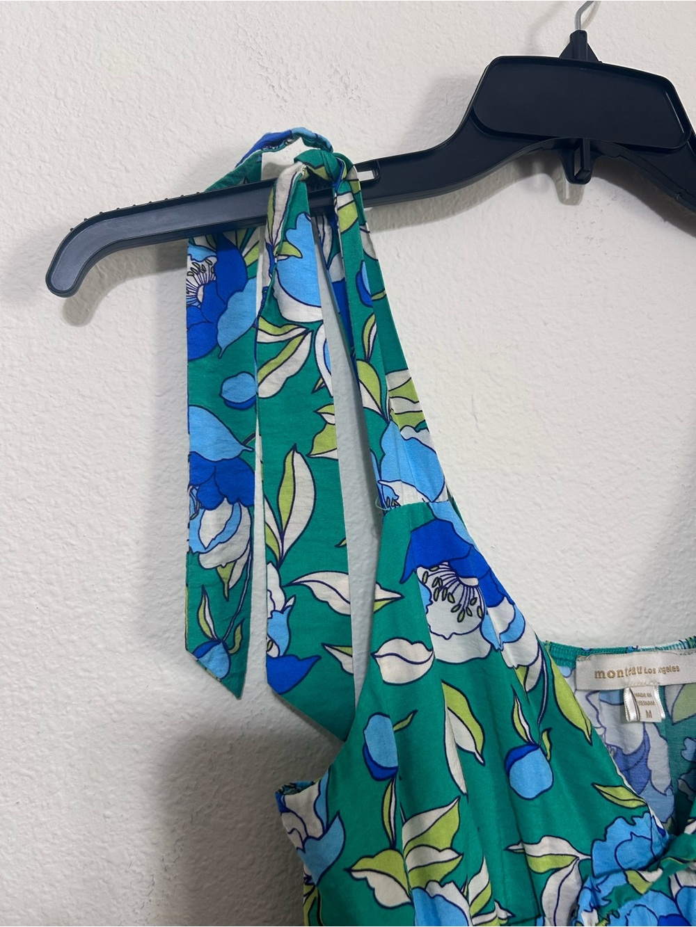 Monteau Los Angeles Floral Tiered Maxi Dress Green Blue Tie Strap Casual Size M - Picture 5 of 11